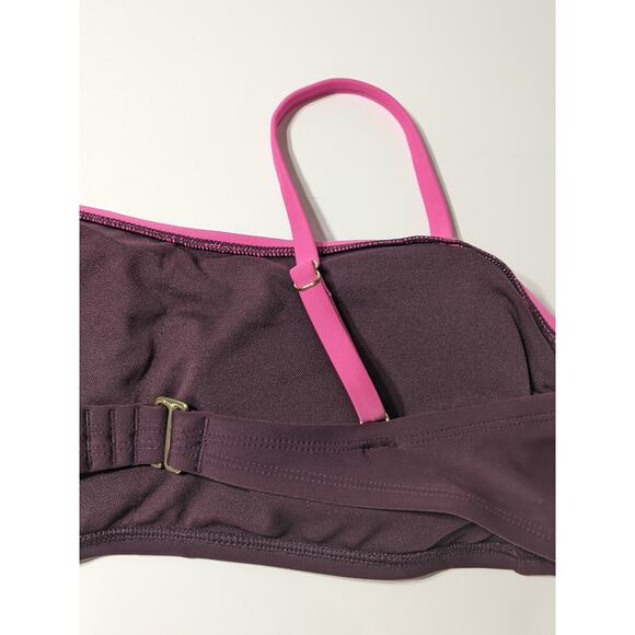 Kona Sol Bikini Top Colorblock Pink Burgundy Bandeau D/DD Swimsuit Beach Pool - Picture 6 of 11